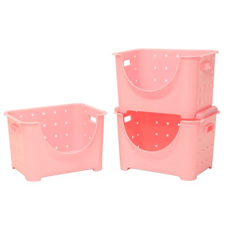 BASICWISE Stackable Storage Container, Pink, Plastic, 3 PK QI003215P.3